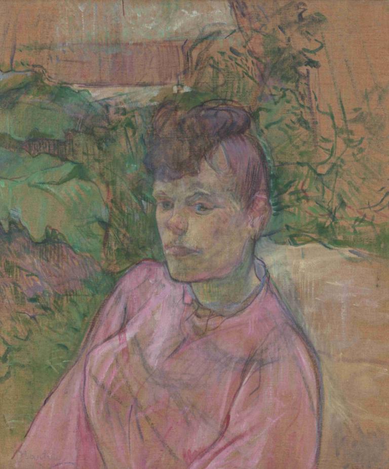 Woman in the Garden of Monsieur Forest,Henri de Toulouse-Lautrec,Oil Painting,Oil Painting, 1girl, solo