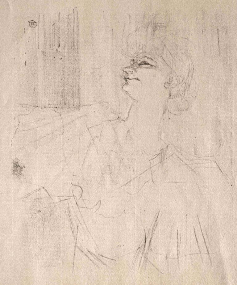 Yvette Guilbert  à Ménilmontant, de Bruant,Henri de Toulouse-Lautrec,Sketch,Sketch, 1boy, male focus