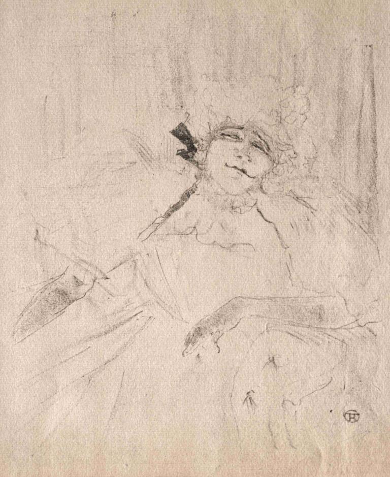 Yvette Guilbert  Chanson Ancienne,Henri de Toulouse-Lautrec,Sketch,Sketch, monochrome, solo, 1girl