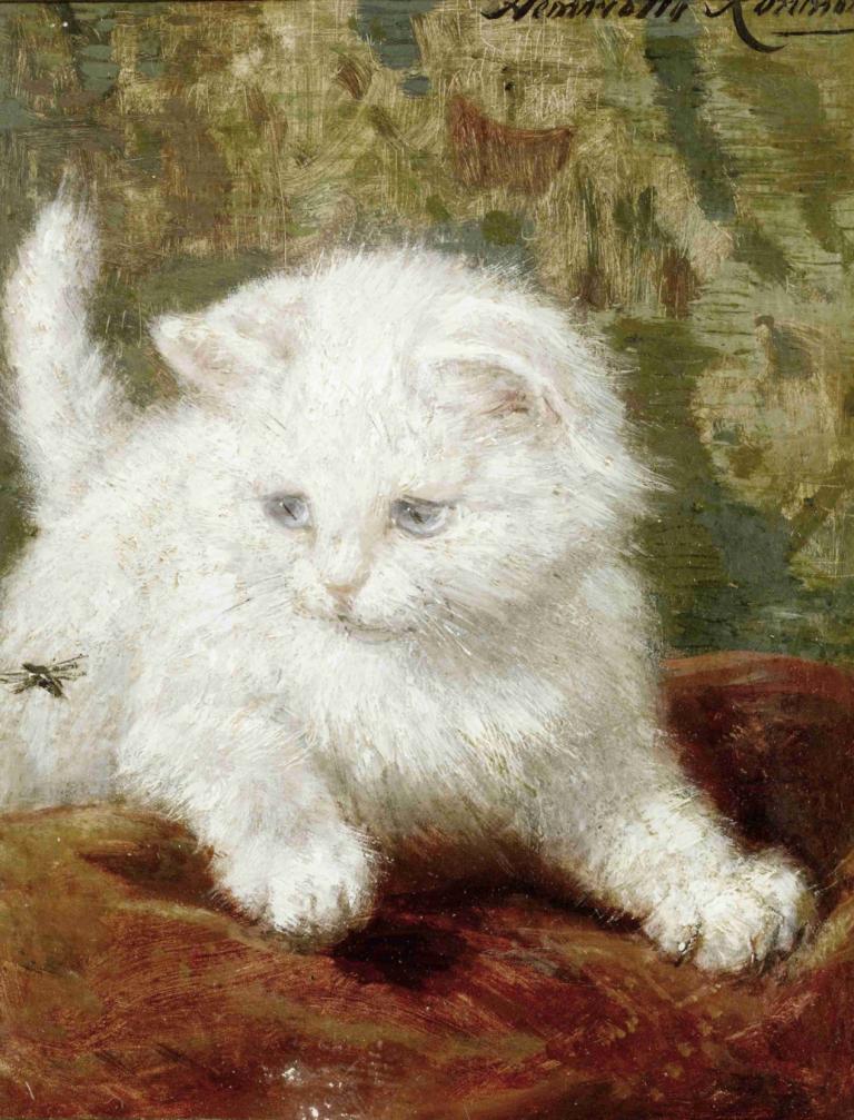 Curiosity,Henriëtte Ronner-Knip,Oil Painting,Oil Painting, no humans, animal focus, cat, animal, realistic