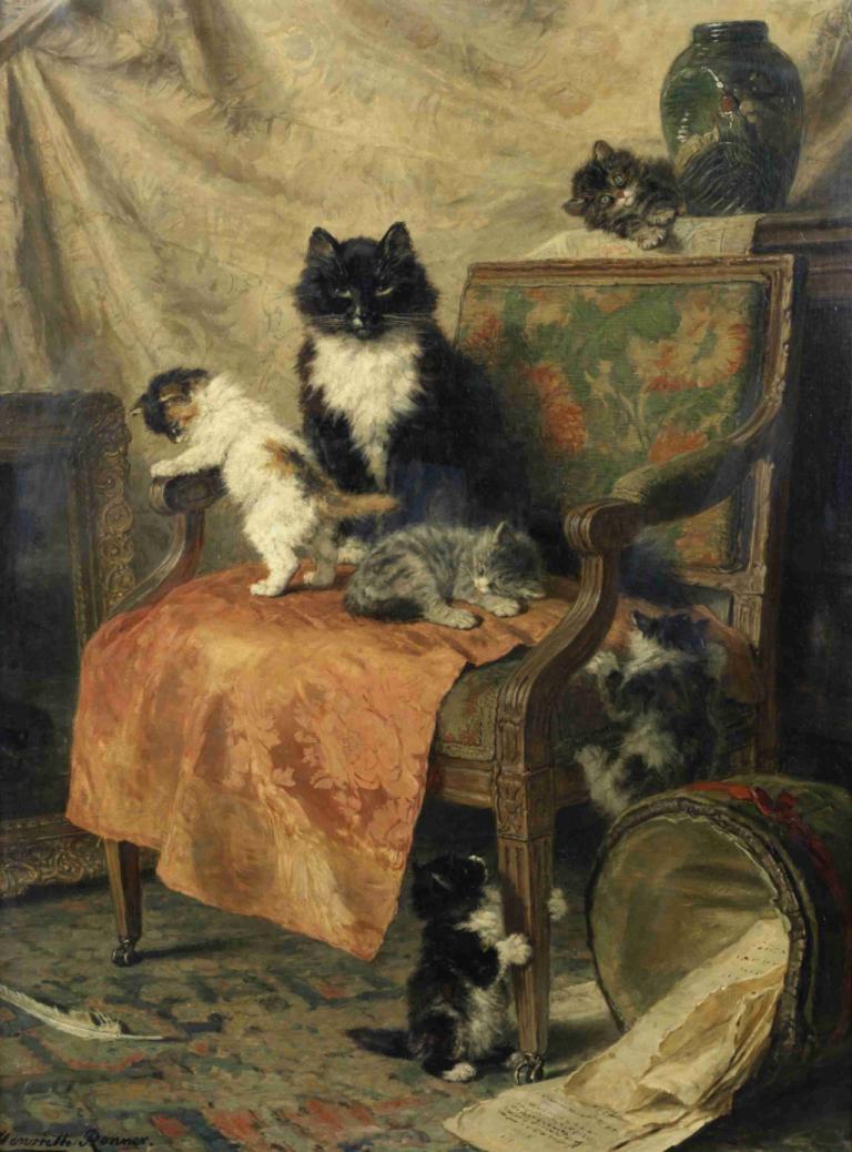 Kittens At Play,Chatons en train de jouer,Henriëtte Ronner-Knip,Henriette Ronner-Knip,Peinture à l'huile