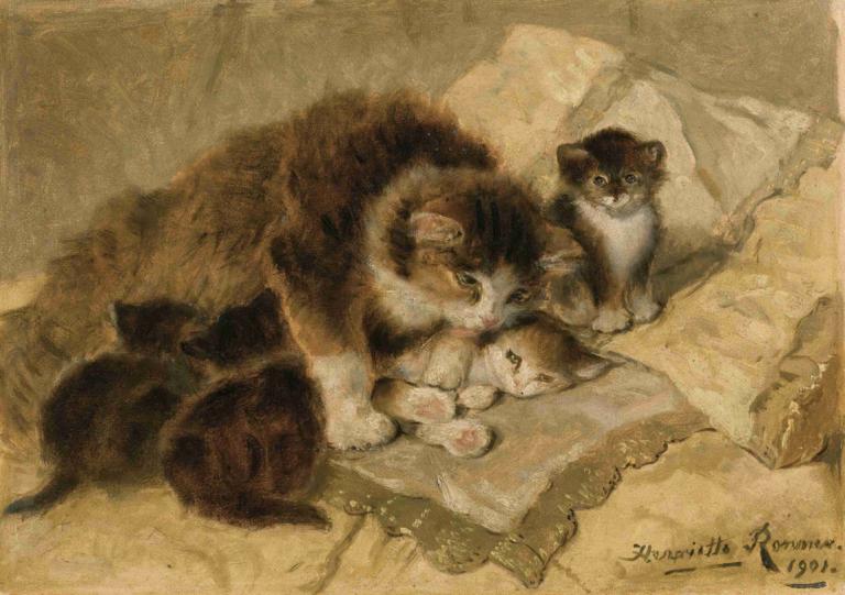 Mother's Pride,Duma matki,Henriëtte Ronner-Knip,Henriette Ronner-Knip,Obraz olejny,Obraz olejny