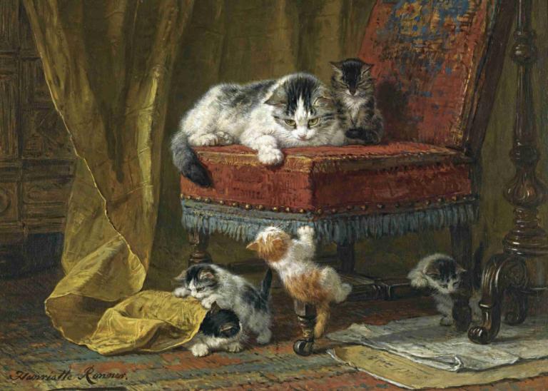 Mother's pride,Kebanggaan seorang ibu,Henriëtte Ronner-Knip,Henriette Ronner-Knip,Lukisan cat minyak