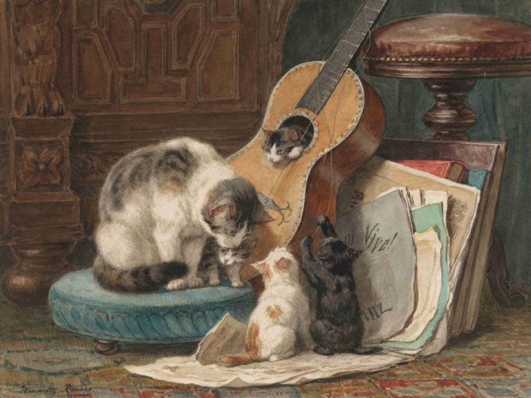 The Musicians,Para Musisi,Henriëtte Ronner-Knip,Henriette Ronner-Knip,Lukisan cat minyak,Lukisan cat minyak