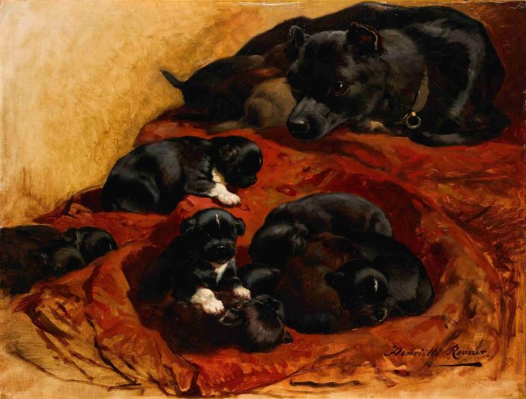 The Proud Mother,Ibu yang Bangga,Henriëtte Ronner-Knip,Henriette Ronner-Knip,Lukisan cat minyak