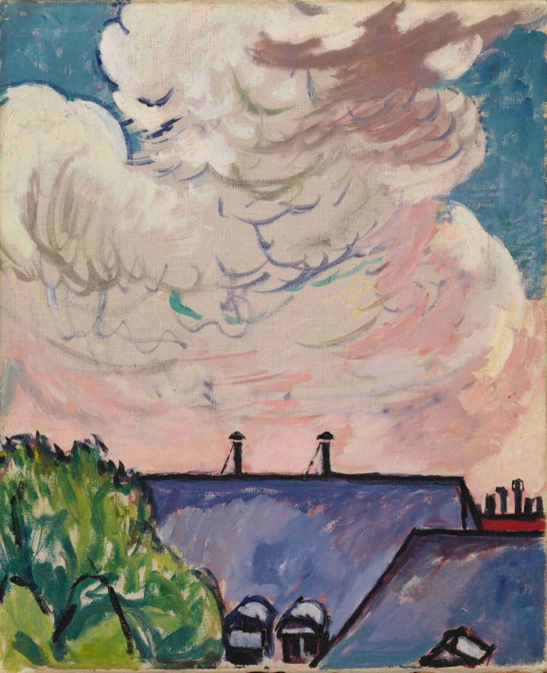 Clouds,Henry Lyman Saÿen,Oil Painting,Oil Painting, traditional media, cloud, sky, outdoors, no humans, plant