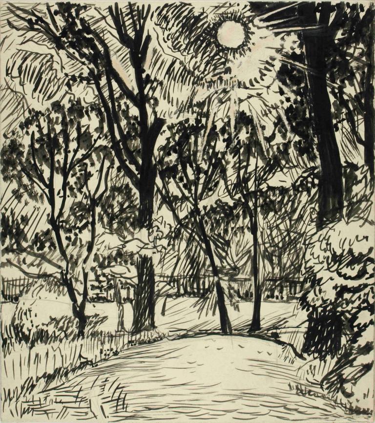 Sun-lit Path,Henry Lyman Saÿen,Copperplate Etching,Copperplate Etching, tree, monochrome, no humans