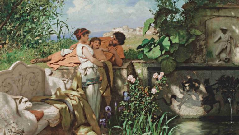 By The Fountain,Henryk Siemiradzki,Oil Painting,Oil Painting, multiple boys, fine art parody, outdoors