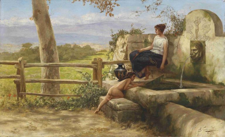 Przy fontannie,A la fontaine,Henryk Siemiradzki,Peinture à l'huile,Peinture à l'huile, en plein air