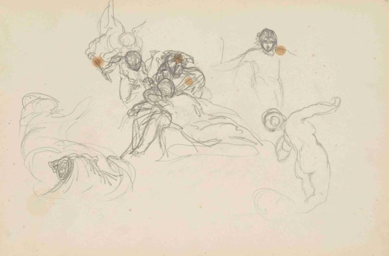 szkice do plafonu 'Andromeda'; grupa z boginią, szkic Perseusza,Henryk Siemiradzki,Sketch,Sketch, sketch