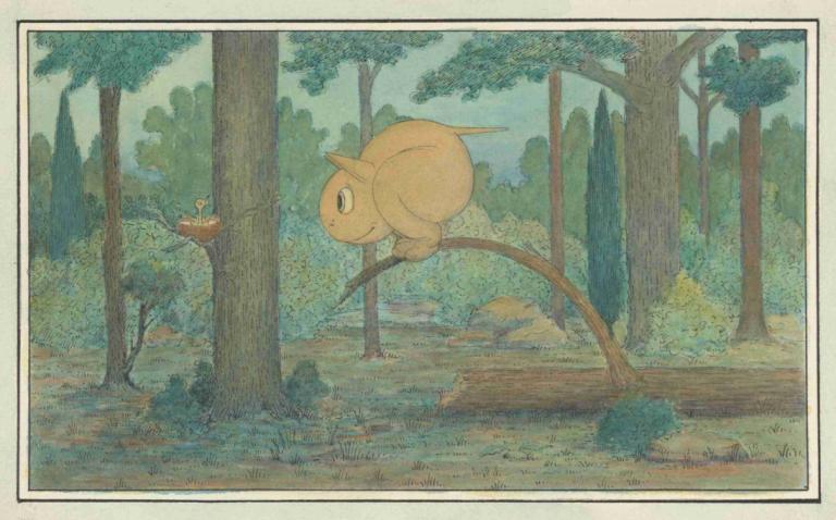 A 'Wiggle Much' Creature Looking at a Bird's Nest,鳥の巣を見る「くねくねした」生き物,Herbert Crowley,ハーバート・クロウリー,イラスト,イラスト