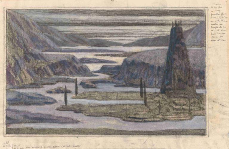 A Landscape,Herbert Crowley,Copperplate Etching,Copperplate Etching, no humans, outdoors, mountain, border