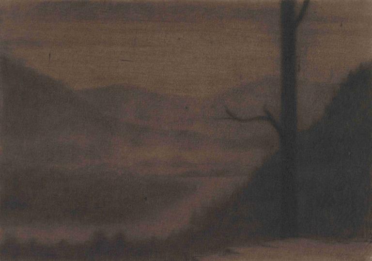 A Misty River Landscape,Herbert Crowley,Illustration,Illustration, no humans, tree, scenery, outdoors