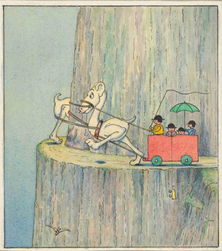 Figures Ascending a Cliff Road,Herbert Crowley,Illustration,Illustration, umbrella, fine art parody, parody