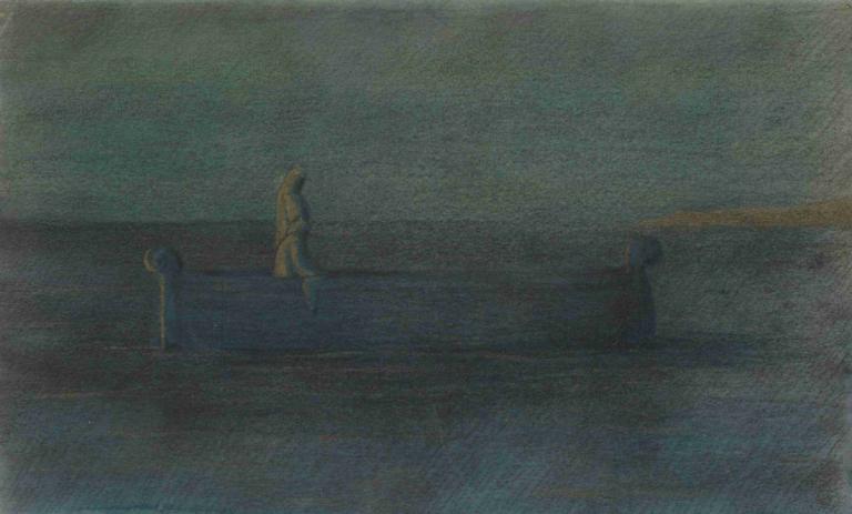 Two Cloaked Figures in a Boat,Dua Sosok Berjubah di Dalam Perahu,Herbert Crowley,Pengetsaan Pelat Tembaga