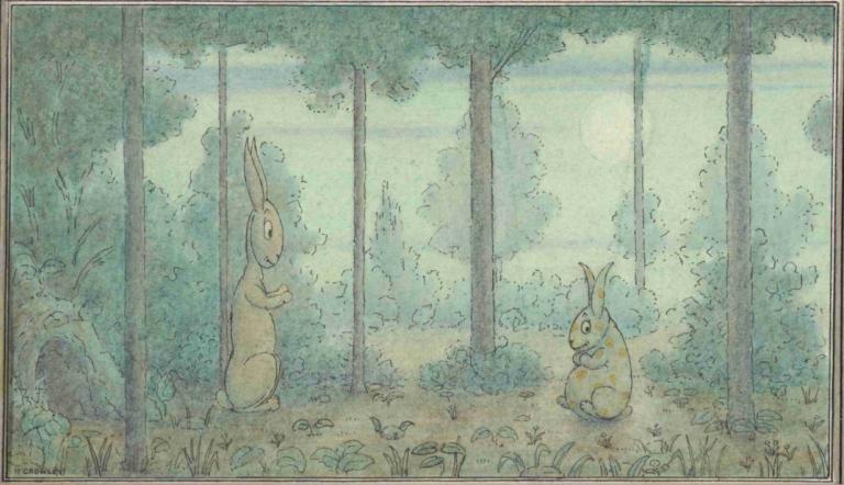 Two Rabbits in a Wood,Dua Kelinci di dalam Hutan,Herbert Crowley,Ilustrasi,Ilustrasi, tidak ada manusia