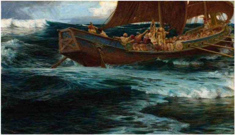 The Wrath Of The Sea God,Havsgudens vrede,Herbert James Draper,Oljemålning,Oljemålning, vattenskotrar, hav