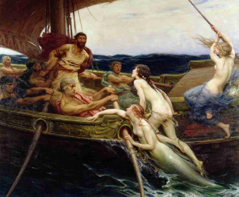 Ulysses And The Sirens,Odysseus och sirenerna,Herbert James Draper,Oljemålning,Oljemålning, konstparodi