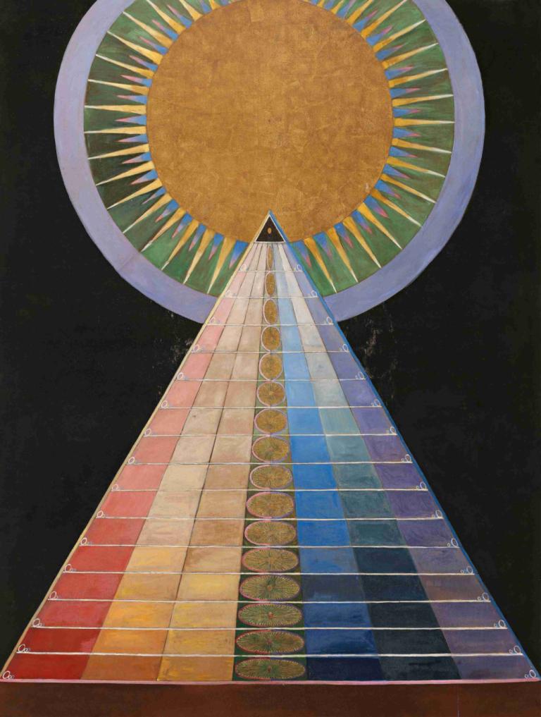 Altarpiece No. 1 Group X,第 1 号祭坛画 第 X 组,Hilma af Klint,希尔玛-阿夫-克林特,插画,插画, 没有人类, 黑色背景, 楼梯, 静物, 简单的背景