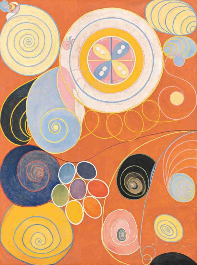 Group IV, No. 3. The Ten Largest, Youth,第四組，第三名。十大，青年,Hilma af Klint,希爾瑪·拉夫·克林特,插畫,插畫, 抽象的, 沒有人類, 橙色背景, 獨奏