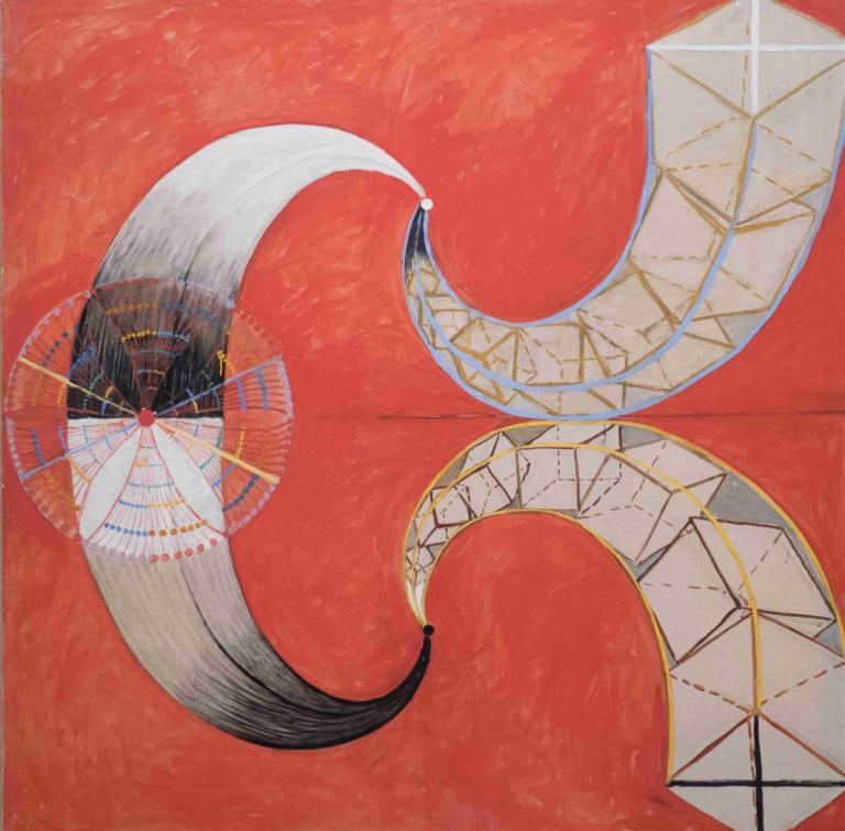 Group IX-SUW, The Swan, No. 9,第九組--SW，天鵝，第9名,Hilma af Klint,希爾瑪·拉夫·克林特,插畫,插畫, 紅色背景, 沒有人類, 紅色主題, 簡單的背景, 靜物