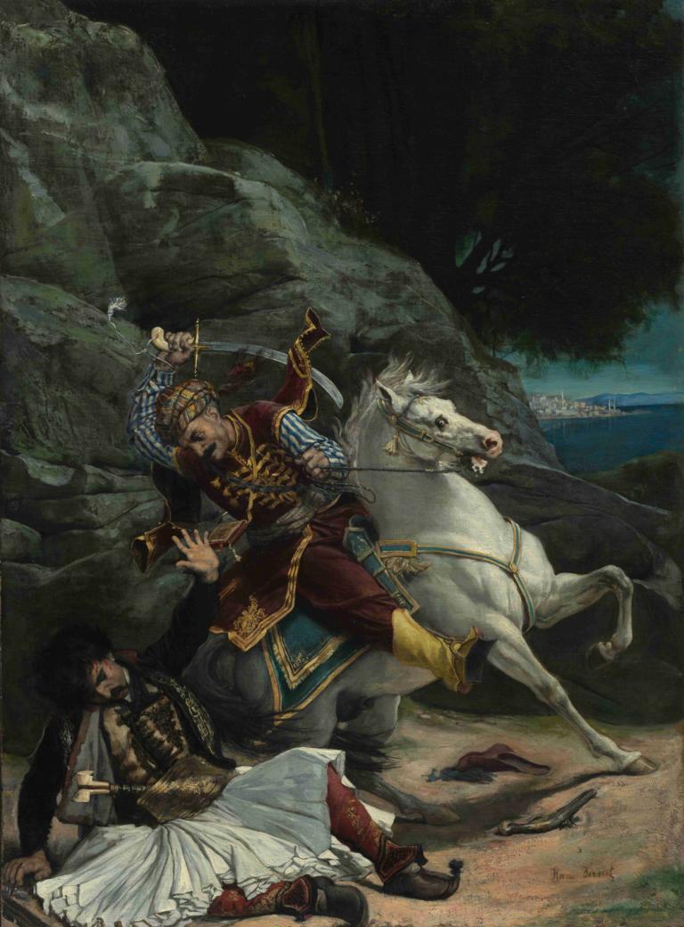 Combat of a Greek and a Turk,Horace Vernet,Oil Painting,Oil Painting, horse, weapon, riding, sword