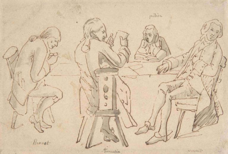 Four Artists seated at a table [Brunet, Potier, Tiercetin, Vernet]