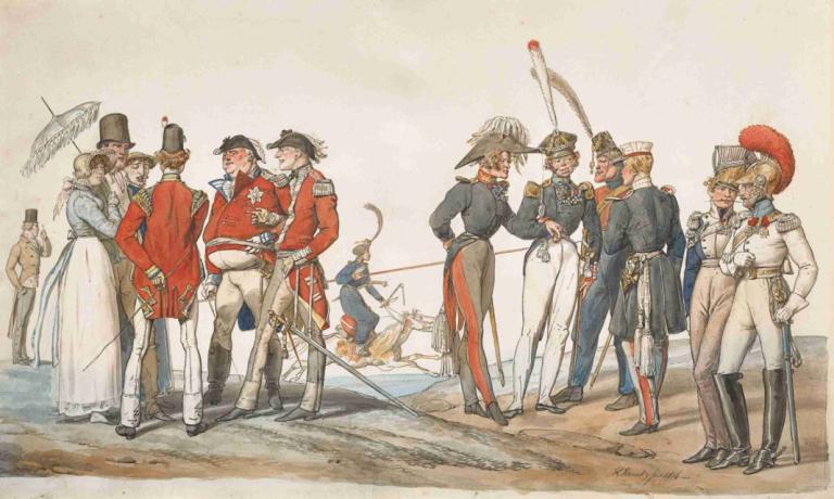 Officiers anglais et français discutant,Engelse en Franse officieren bespreken,Horace Vernet,Tempera,Tempera