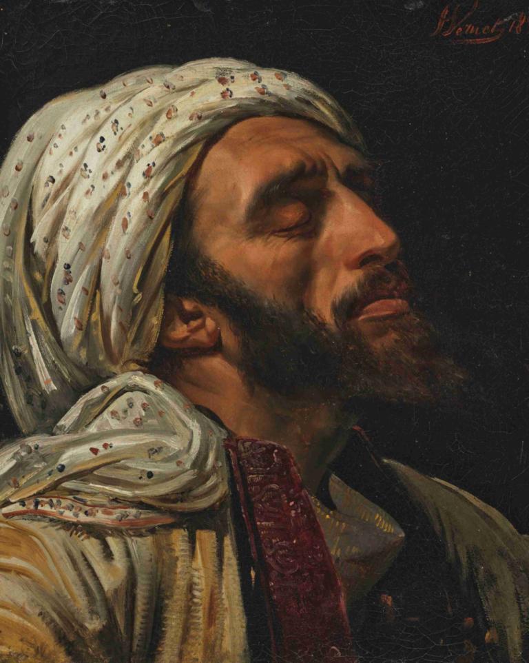 Portrait of an Arab man,Portret van een Arabische man,Horace Vernet,Olieverf,Olieverf, 1 jongen