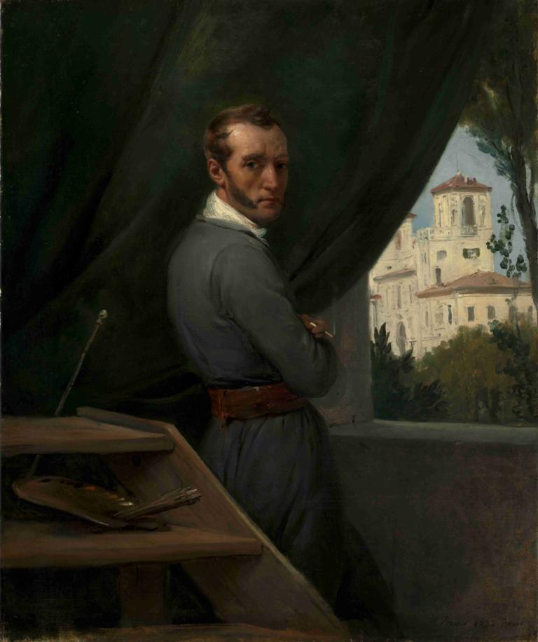 Self-Portrait in Rome,Zelfportret in Rome,Horace Vernet,Olieverf,Olieverf, 1 jongen, mannelijke focus, solo