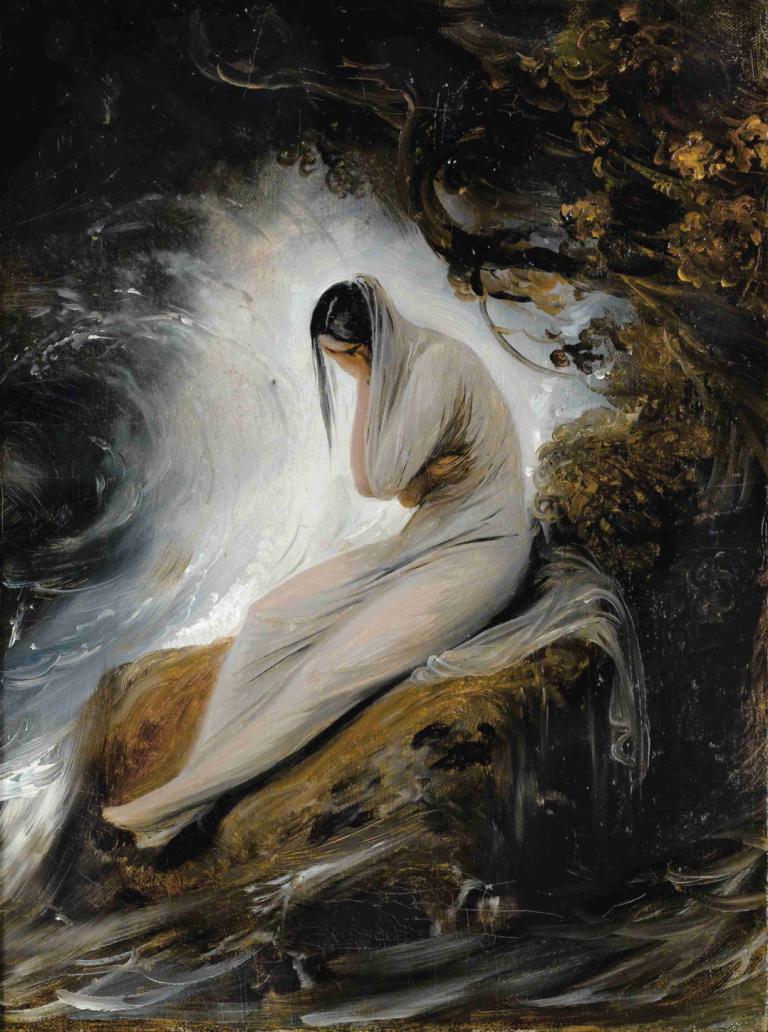 The Maiden's Lament,De klaagzang van de maagd,Horace Vernet,Olieverf,Olieverf, 1meisje, solo, zwart haar