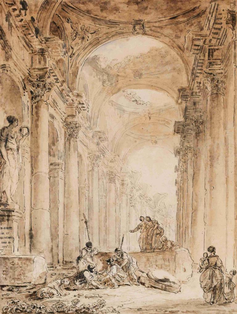 Architectural Composition With Ruins,Hubert Robert,Copperplate Etching,Copperplate Etching, multiple boys