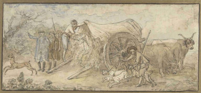 Covered wagon in the Campagna,Hubert Robert,Copperplate Etching,Copperplate Etching, weapon, multiple boys