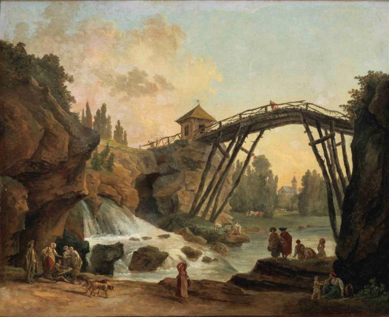 Draughtsman Drawing the Wooden Bridge in the Park of Méréville,Hubert Robert,Oil Painting,Oil Painting