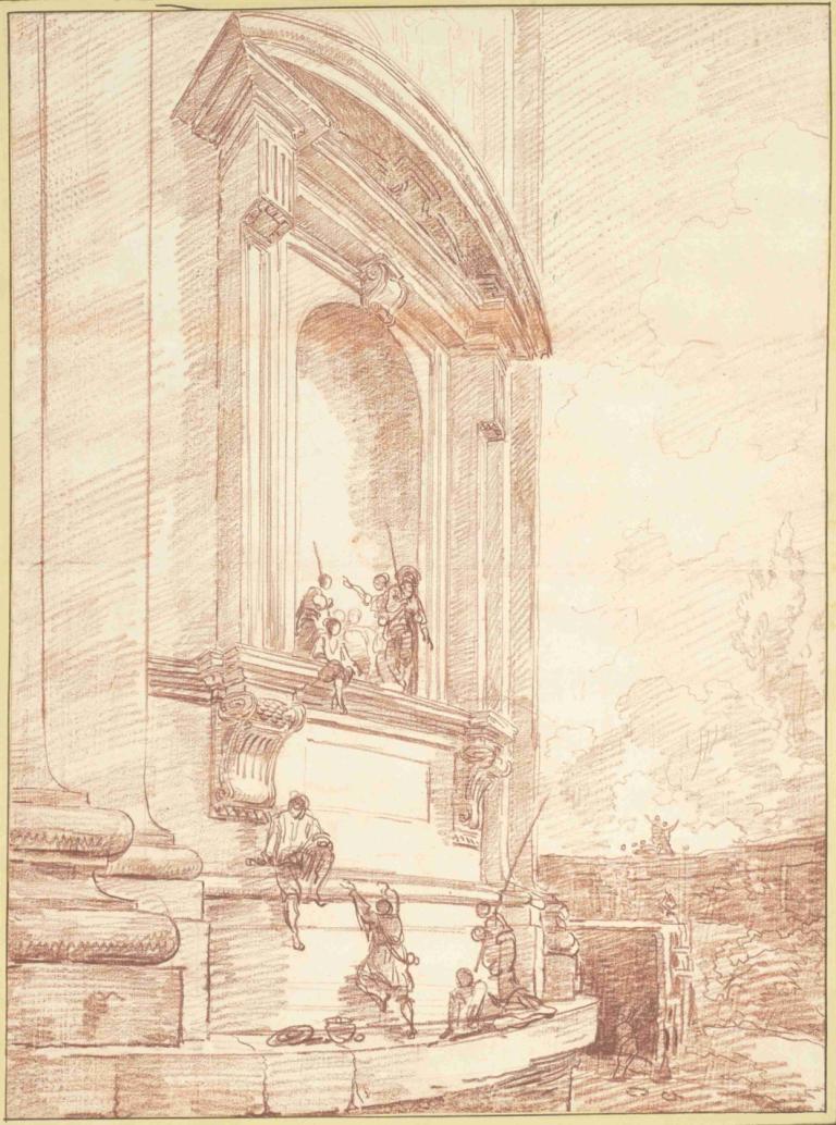 Figures in One of Michelangelo's Niches on the Apse of St. Peter's, Rome,Hubert Robert,Copperplate Etching