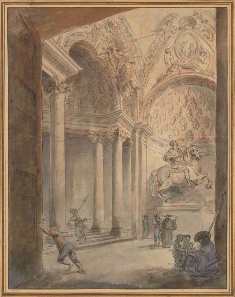 Interior of Saint Peter's,サン・ピエトロ大聖堂内部,Hubert Robert,ユベール・ロベール,銅版エッチング,銅版エッチング, 複数の男の子, 柱, 6人以上男の子, カラム, 馬