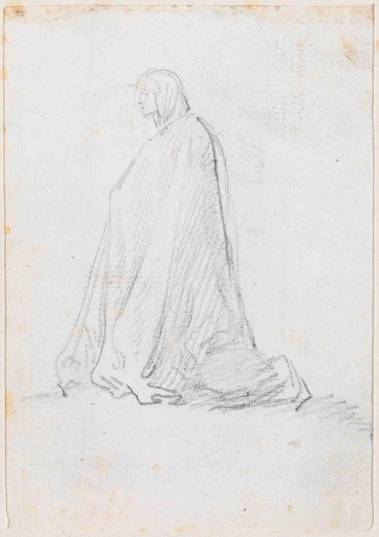 Kneeling Figure in a Hooded Robe (verso),Knielende figuur in een gewaad met capuchon (verso),Hubert Robert