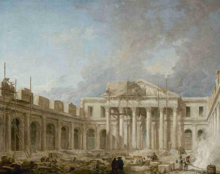 L'Ecole de chirurgie en construction,La Escuela de Cirugía en construcción,Hubert Robert,Pintura al óleo