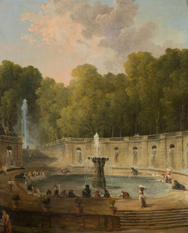 Lavandières dans un parc,Lavanderas en un parque,Hubert Robert,Pintura al óleo,Pintura al óleo, embarcación