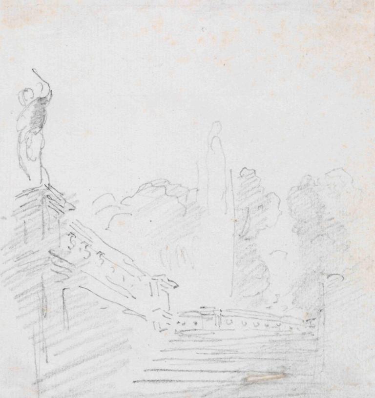 Monumental Stairway,Monumental trappa,Hubert Robert,Skiss,Skiss, svartvit, gråskala, traditionella medier