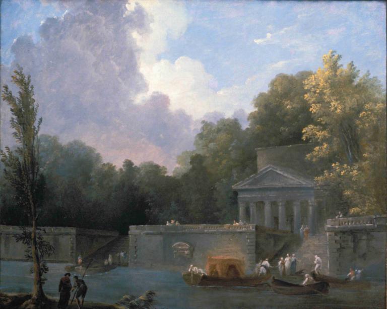 Park Scene,Parkscene,Hubert Robert,Oliemaleri,Oliemaleri, træ, udendørs, landskab, himmel, Sky, flere drenge