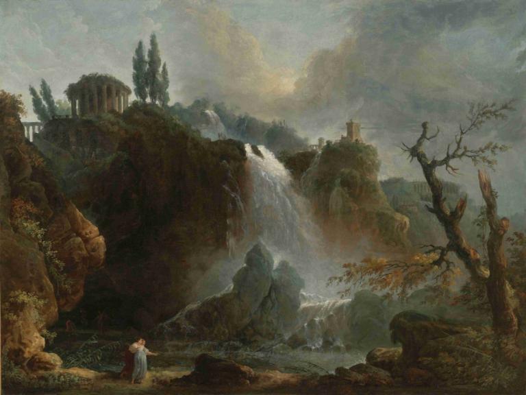 The Cascades At Tivoli,Οι καταρράκτες στο Tivoli,Hubert Robert,Ελαιογραφία,Ελαιογραφία, δέντρο, τοπίο