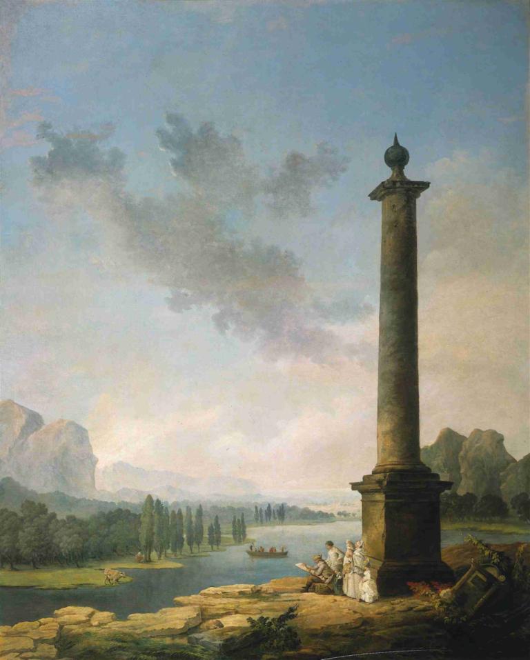 The Column,Η στήλη,Hubert Robert,Ελαιογραφία,Ελαιογραφία, σε εξωτερικό χώρο, τοπίο, ουρανός, σύννεφο, φύση