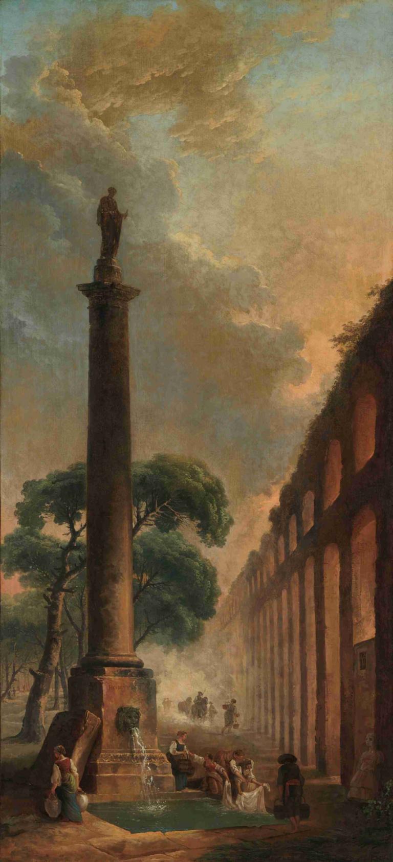 The Fountain,Το σιντριβάνι,Hubert Robert,Ελαιογραφία,Ελαιογραφία, δέντρο, σύννεφο, τοπίο, σε εξωτερικό χώρο