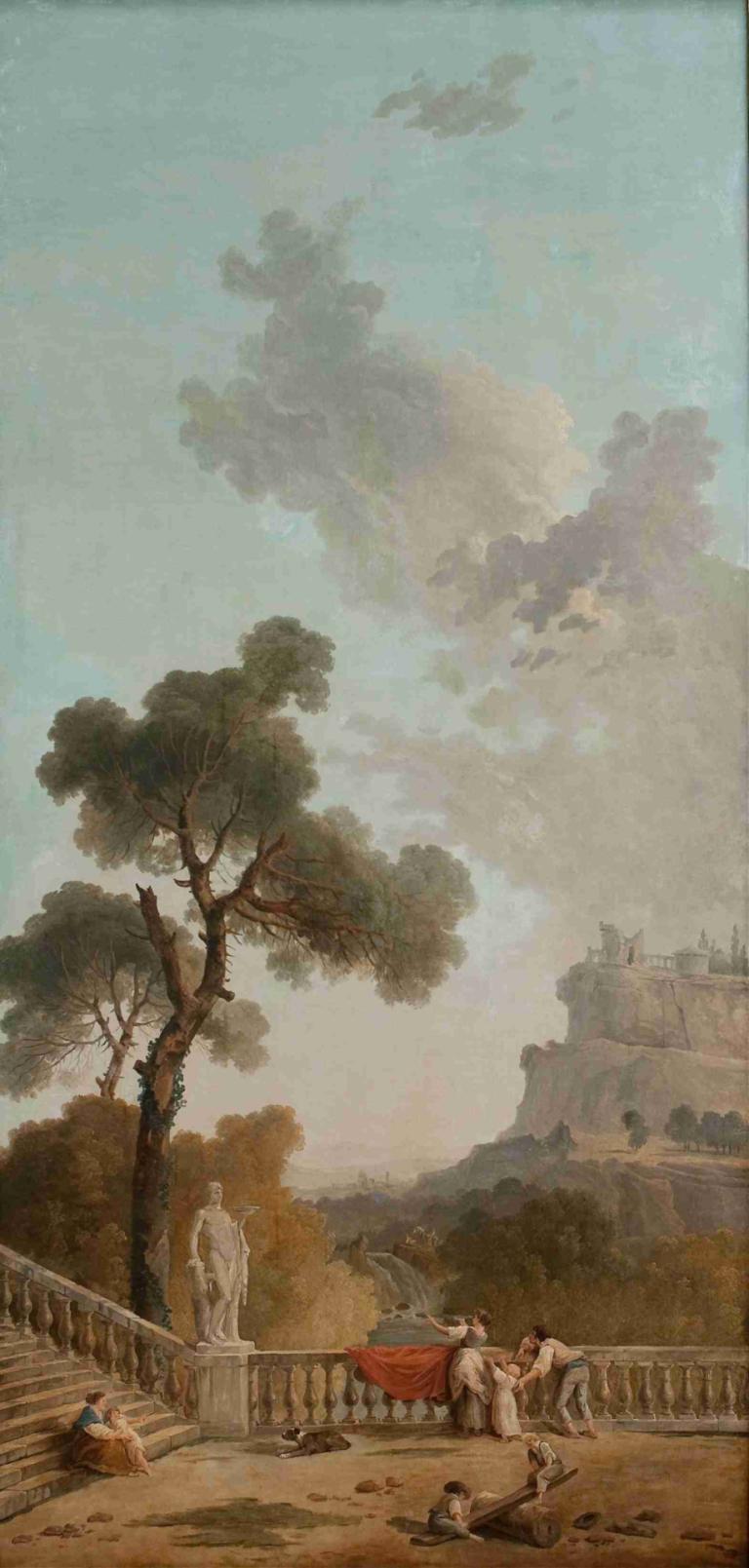 View from a Terrace,Blick von einer Terrasse,Hubert Robert,Ölgemälde,Ölgemälde, Baum, draußen, Himmel, Wolke