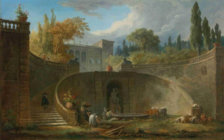 Villa Farnese With Gardens At Caprarola,Villa Farnese mit Gärten in Caprarola,Hubert Robert,Ölgemälde