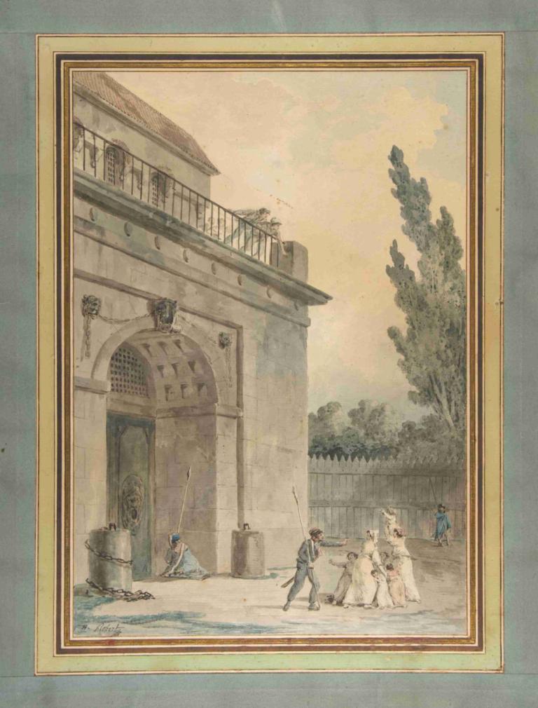 Visitors leaving a prison,Besucher, die ein Gefängnis verlassen,Hubert Robert,Kupferstich,Kupferstich