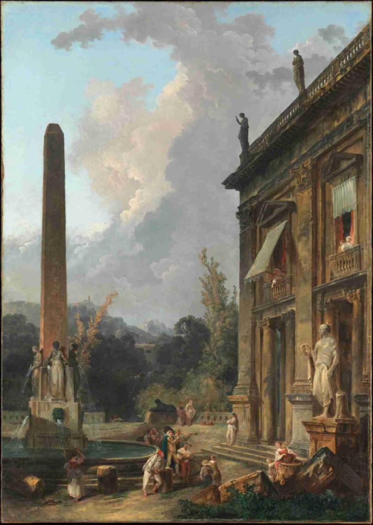 Wandering Minstrels,Wandernde Spielleute,Hubert Robert,Ölgemälde,Ölgemälde, draußen, Himmel, Wolke