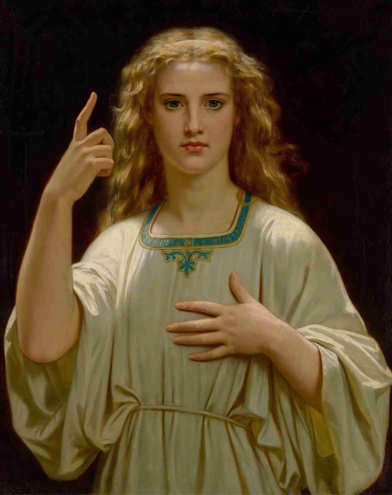 Pensez À Dieu,Razmišljajte o Bogu,Hugues Merle,Oljna slika,Oljna slika, 1 dekle, solo, blond lasje