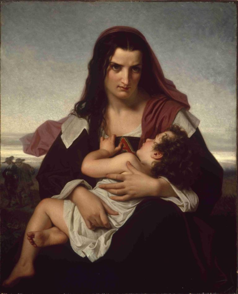 The Scarlet Letter,Hugues Merle,Oil Painting,Oil Painting, fine art parody, realistic, barefoot, parody